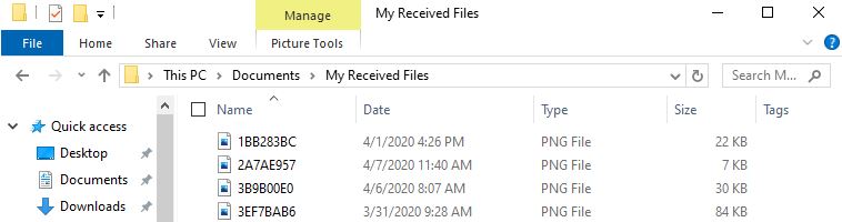 Image of File Explorer path ..\documents\my received files